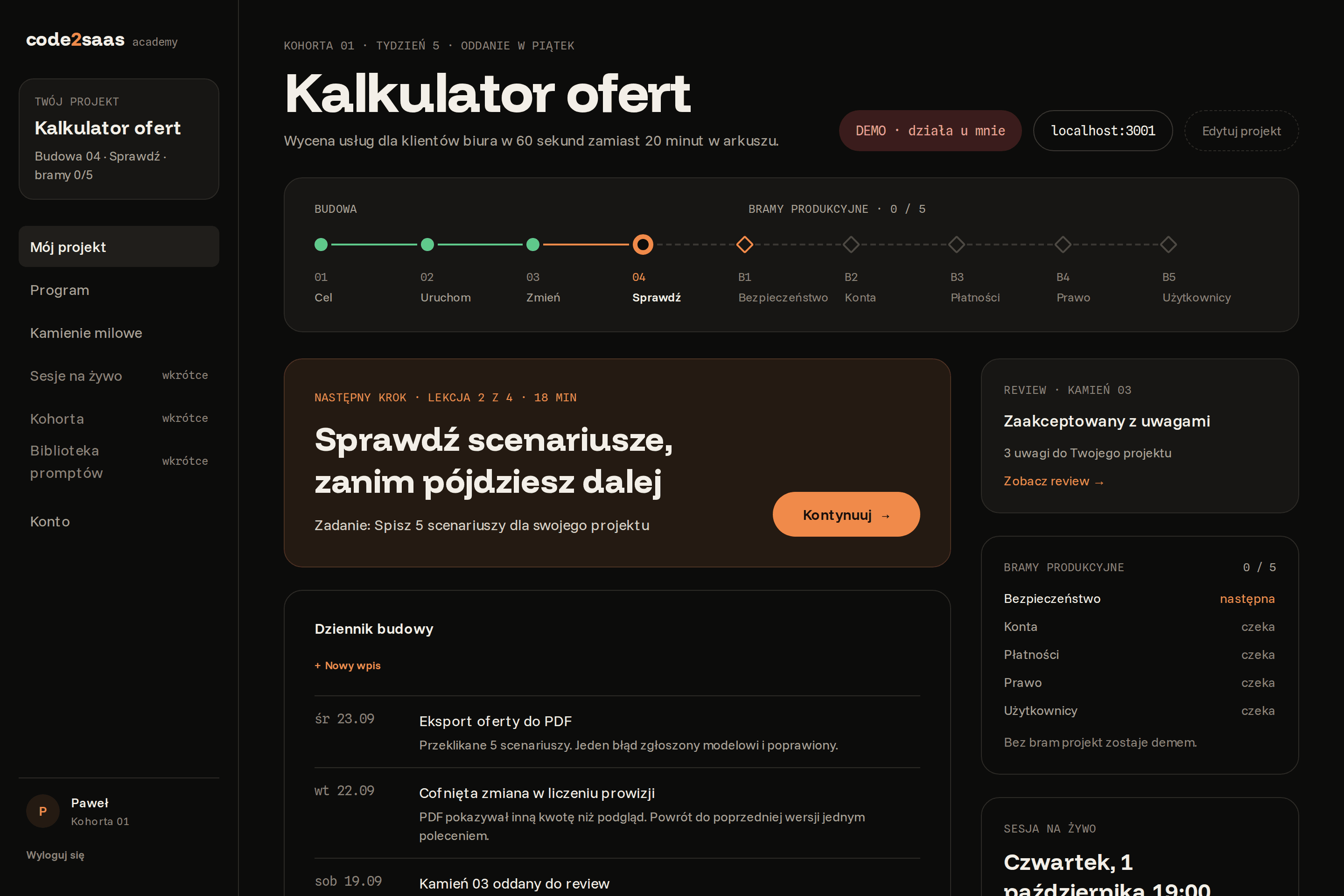 Pulpit uczestnika w Pracowni: etap budowy, bramy produkcyjne, najbliższe oddanie i review